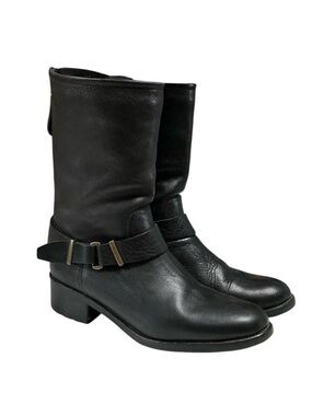 Fabianelli Moto Boots Womens 8.5 Black Italian Leather Harness Zip Mid Calf
